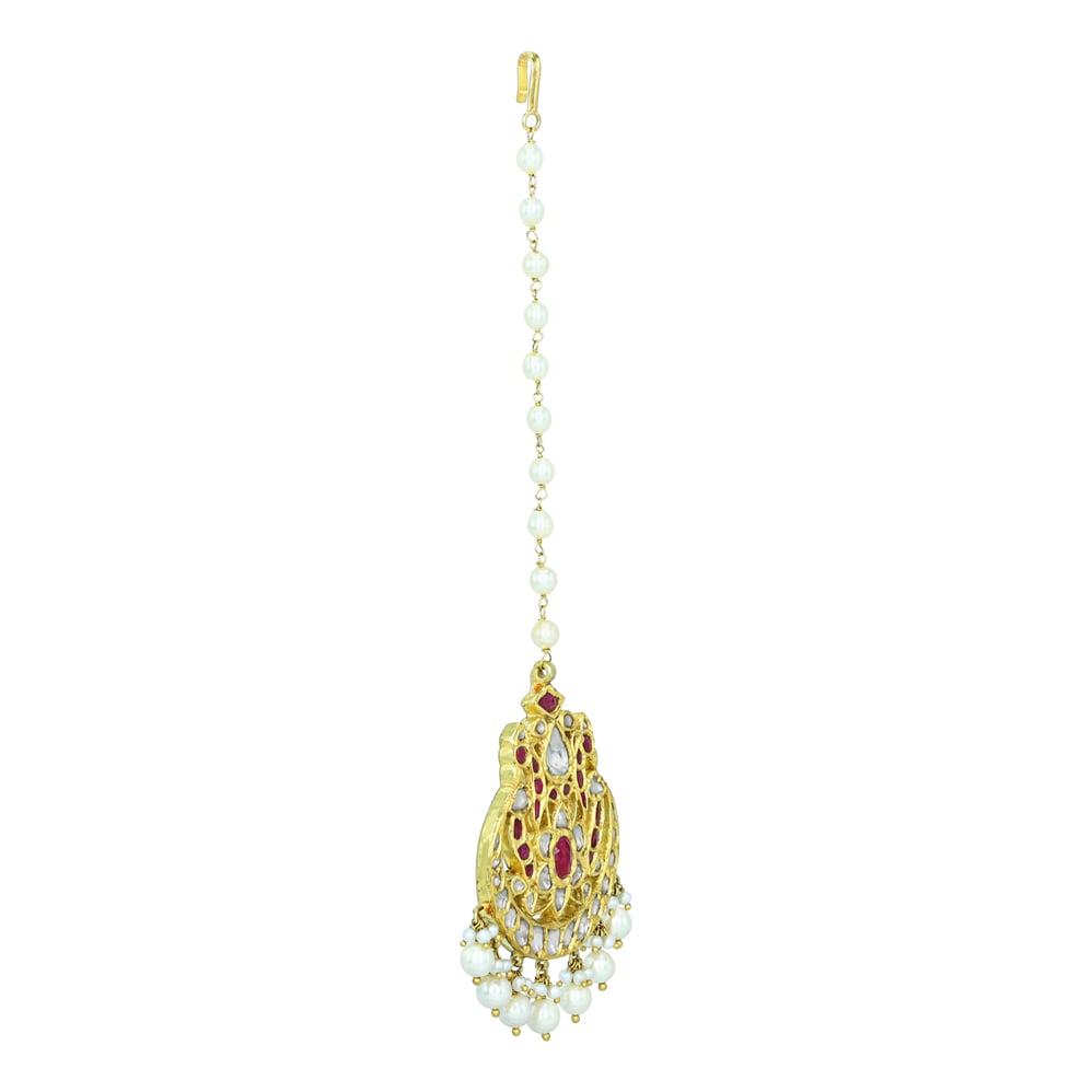 Mangtikka with Red Stones and Pearl Drops